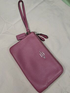 Coach Pink Pebbled Leather Wristlet Clutch